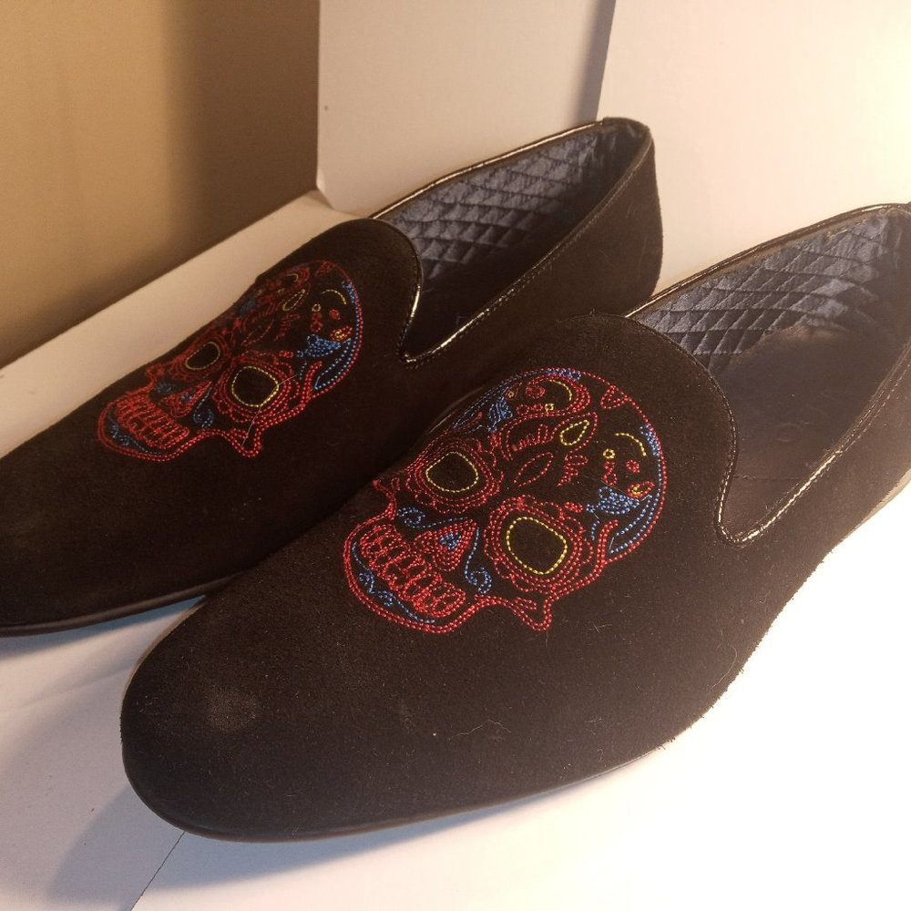 Aldo Men's Shoe Size 13 Black Velvet Navy Satin Lined Día de los Muertos